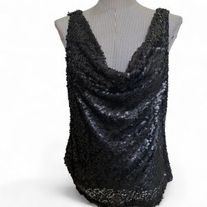 Vintage 90s Sequins Black Cowl Neck Top